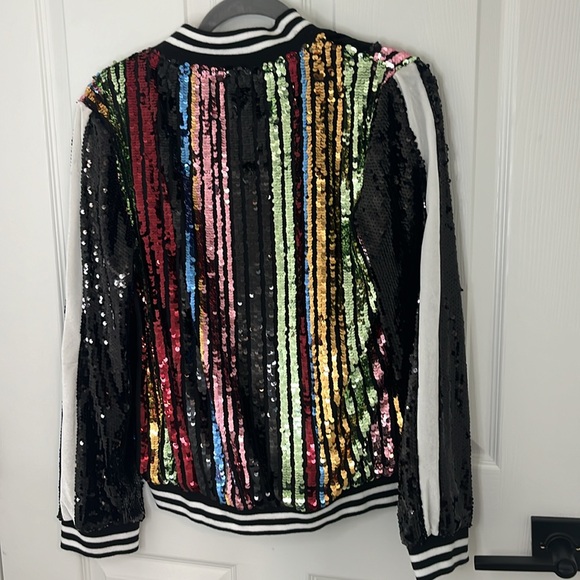 Adore multi color sequin and velour striped bomber jacket - Picture 2 of 4